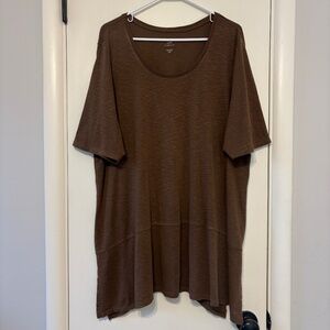 J. Jill Women's Plus S/S Pima Cotton Dipped-Hem Tunic Shirt Top 3X Brown
